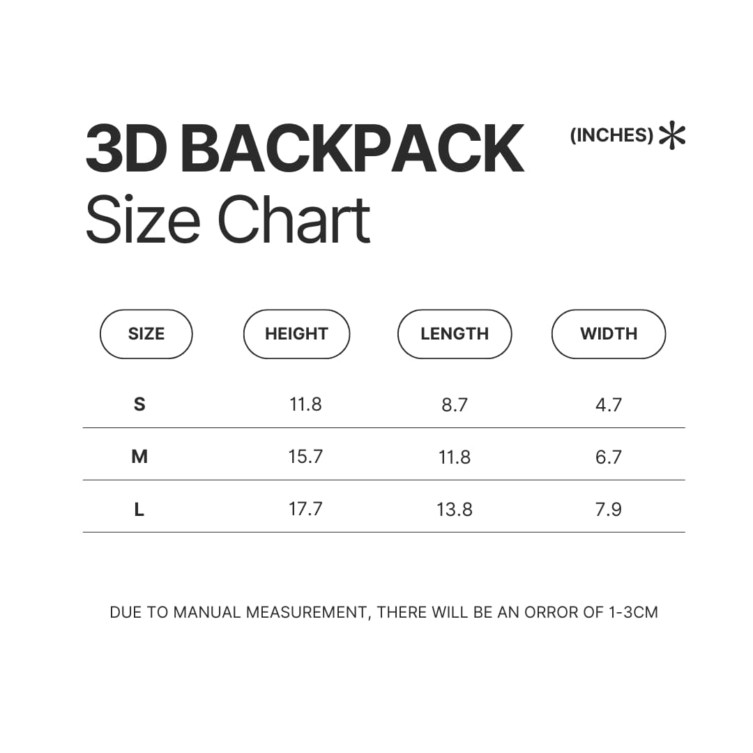 3D Backpack Size Chart - Boku no Pico Merch