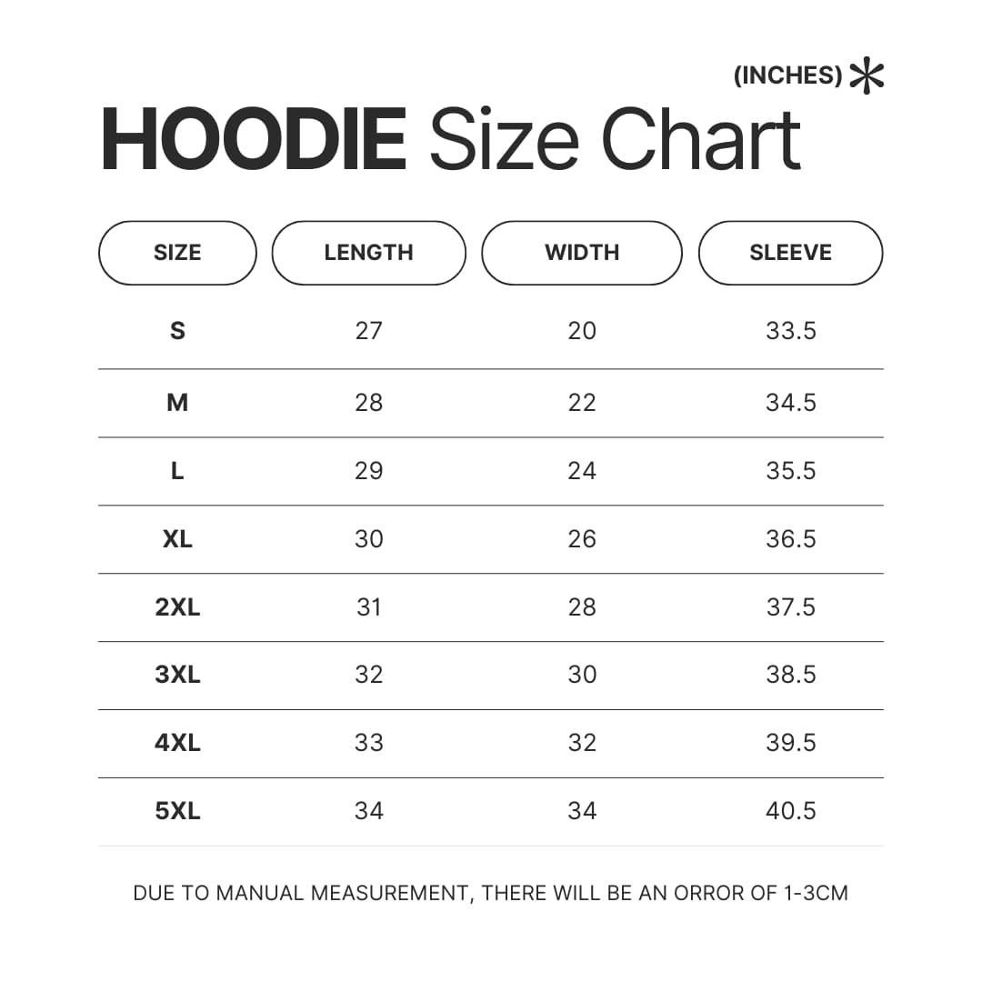 Hoodie Size Chart - Boku no Pico Merch