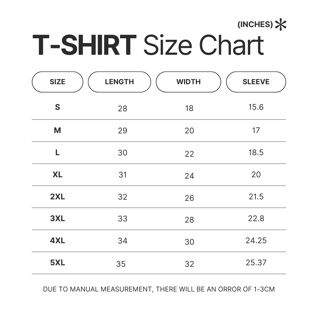 T shirt Size Chart - Boku no Pico Merch